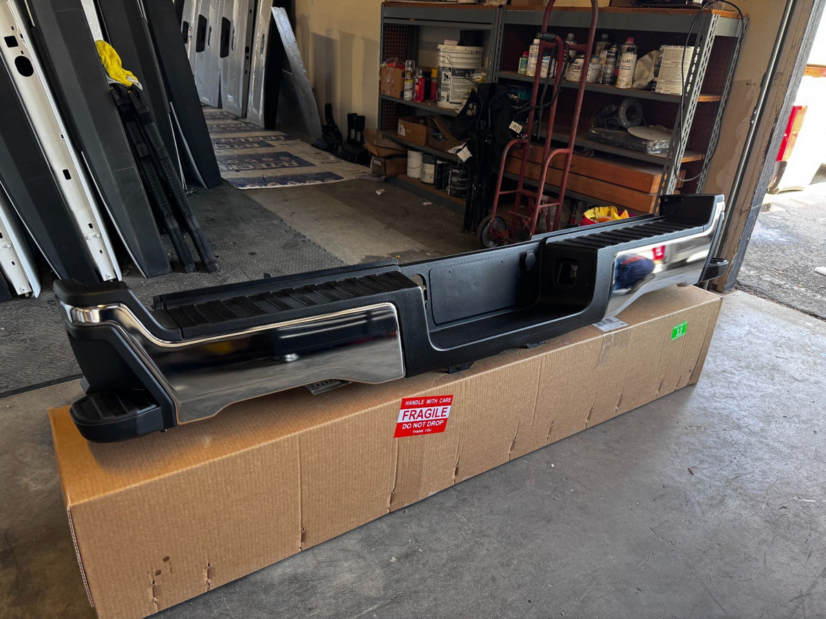 2017-2023 Ford F250/350 Rear Bumper Chrome OEM. NON SENSOR New STEP 23